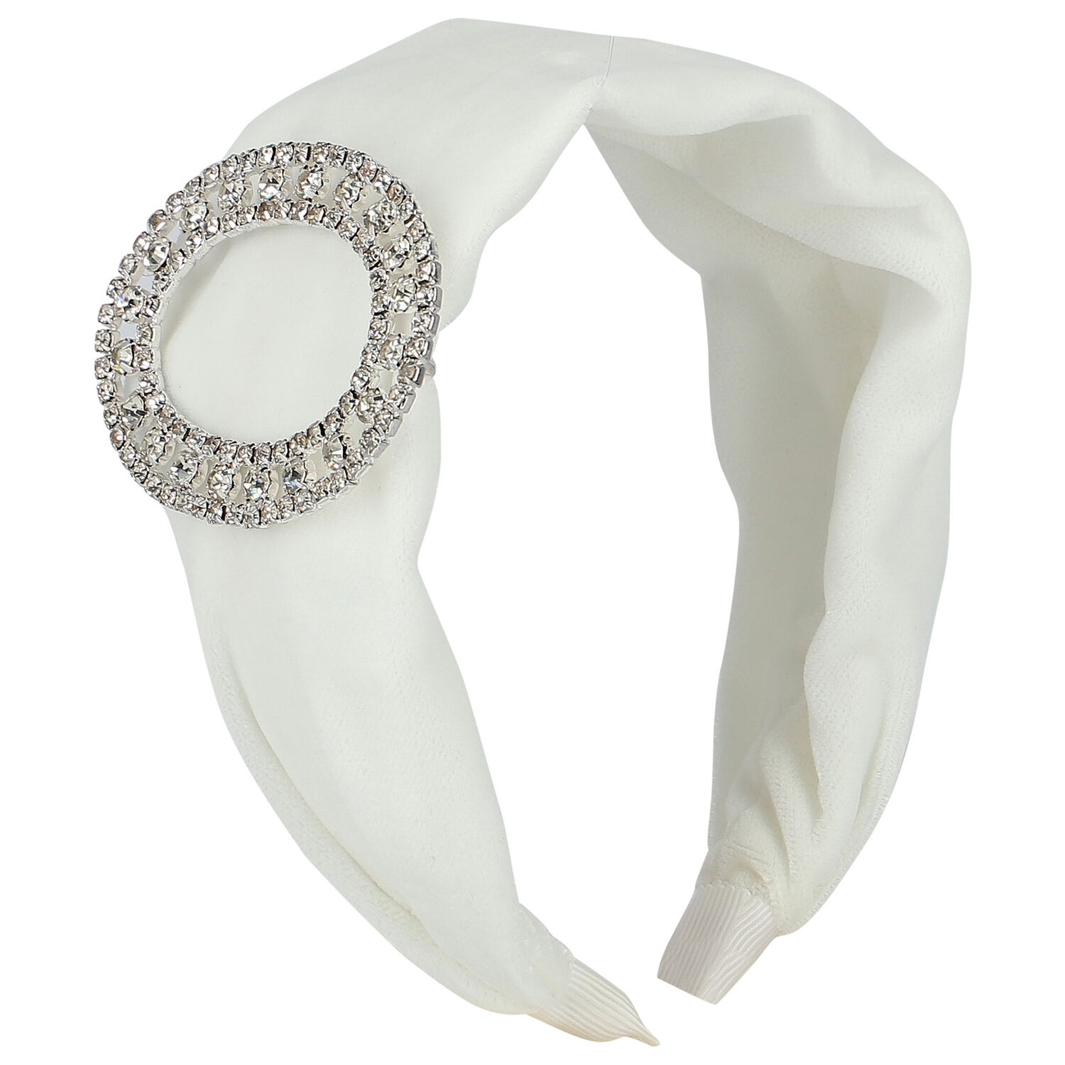 Girls White Embellished Velvet Headband, 2, hi-res