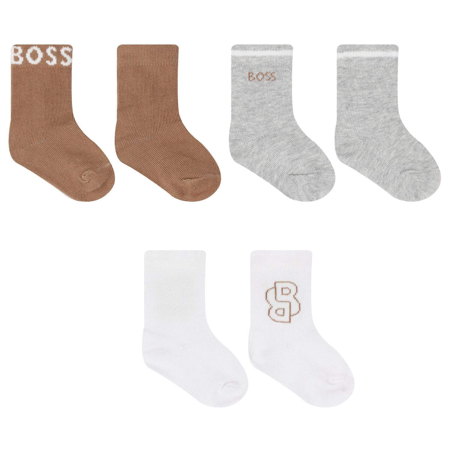 Baby Boys White, Beige & Grey Socks ( 3-Pack ), 1, hi-res