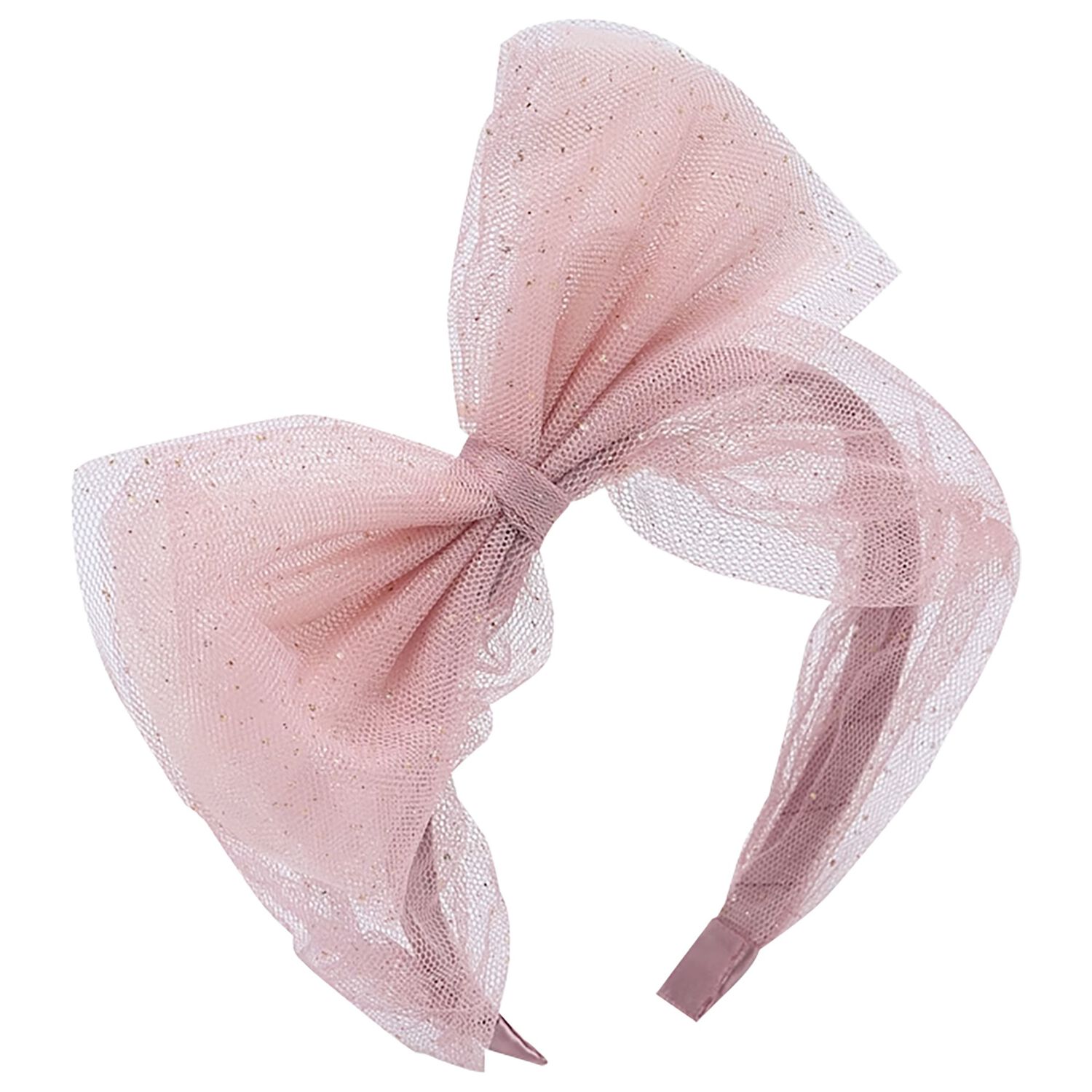 Girls Pink & Gold Glitter Tulle Bow Headband, 4, hi-res image number null