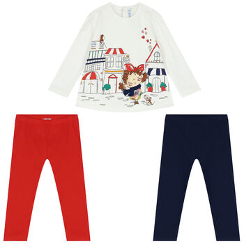 Younger Girls Ivory, Red & Navy Blue Leggings Set