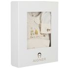 طقم هديه افرول و مريله وقبعه بالشعار للبنات بطبعه حقيبه  باللون الذهبي والعاجى , 1, hi-res