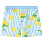 Boys Blue & White Lemon Swim Shorts, 1, hi-res