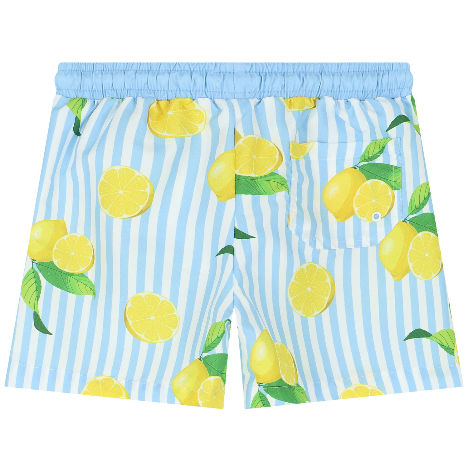 Boys Blue & White Lemon Swim Shorts, 1, hi-res