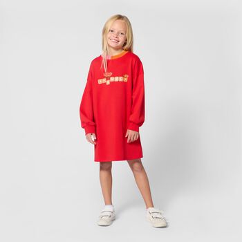 Girls Red Flower Logo Dress