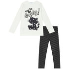 Girls White & Black Cat Leggings Set, 1, hi-res