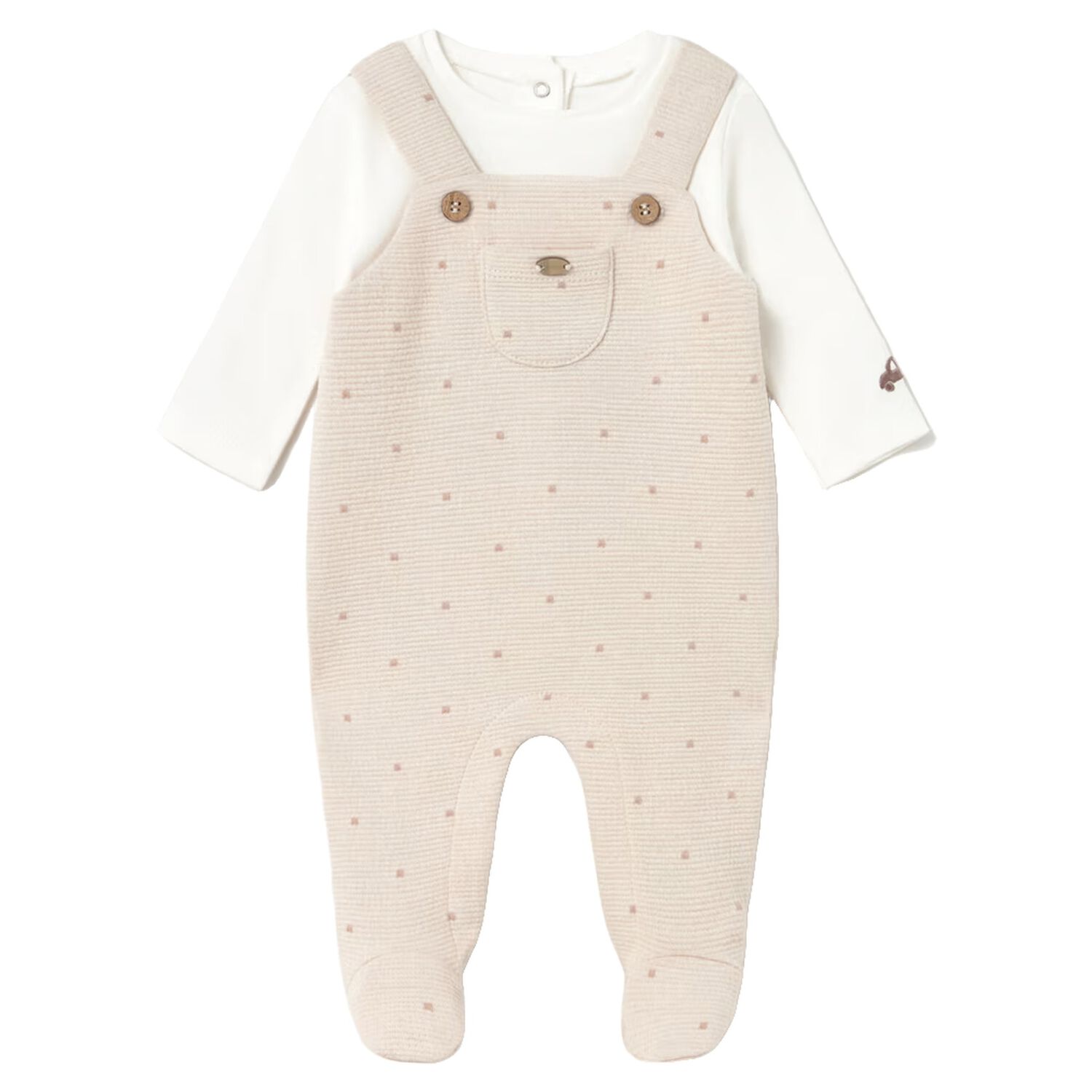 Baby Boys Ivory & Beige Polka Dot Babygrow, 1, hi-res