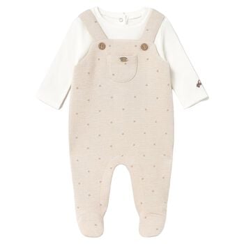 Baby Boys Ivory & Beige Polka Dot Babygrow