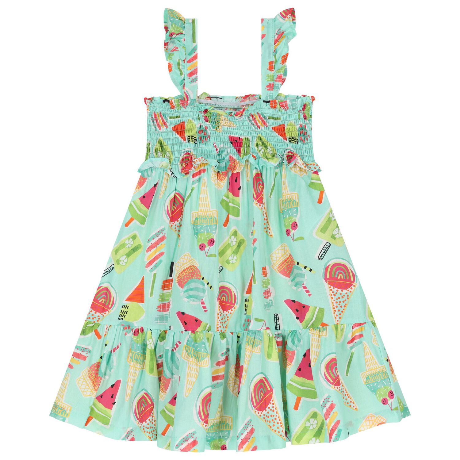 طقم فستان بنات بطبعة آيس كريم باللون الأخضر, 1, hi-res image number null