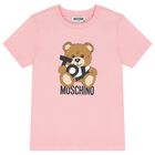 Girls Pink Teddy Bear Logo T-Shirt, 4, hi-res