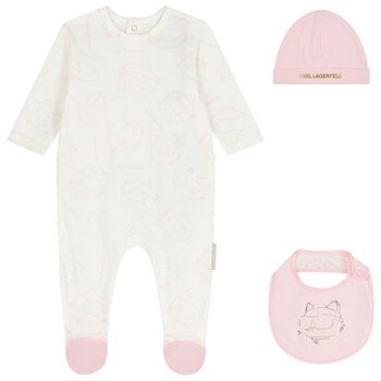 Baby Girls Pink & White Choupette Babygrow Gift Set
