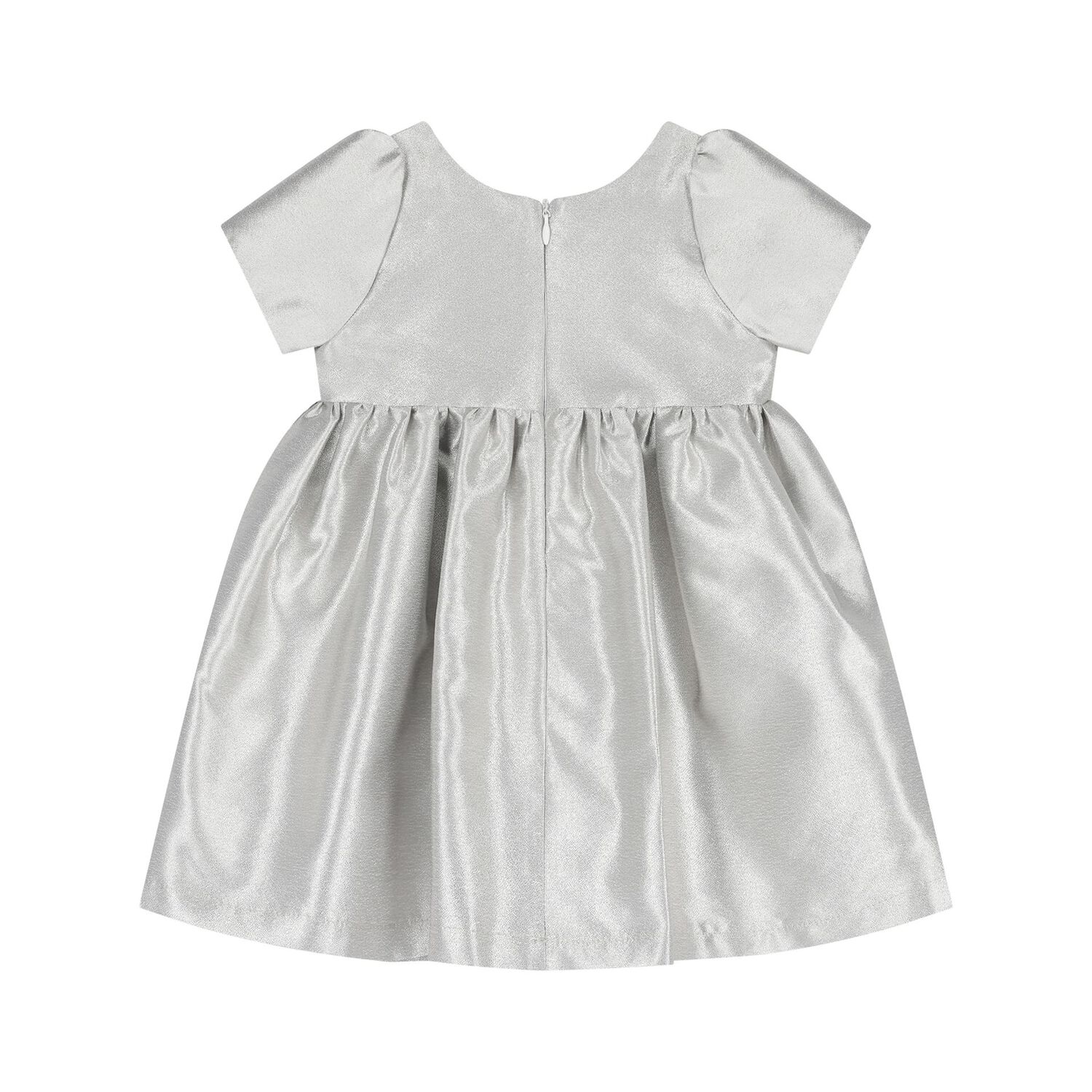 Baby Girls Silver Rose Satin Dress, 1, hi-res image number null