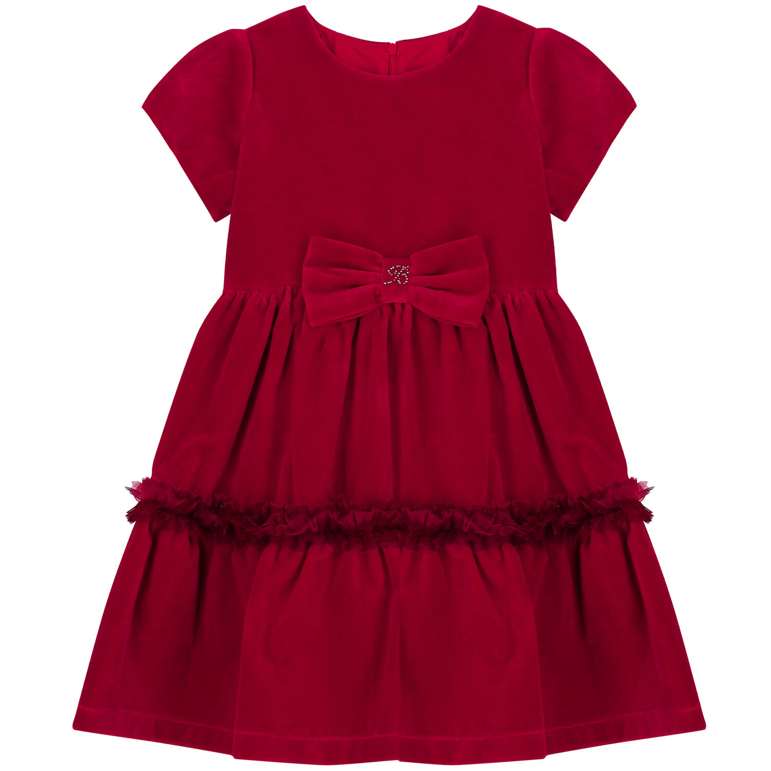 Girls Red Velvet Bow Dress, 1, hi-res