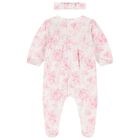 طقم أفرول للأطفال البنات مزين بالزهور باللون الوردي والأبيض, 1, hi-res