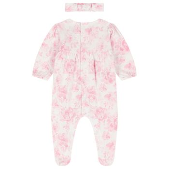 Baby Girls Pink & White Floral Babygrow Set