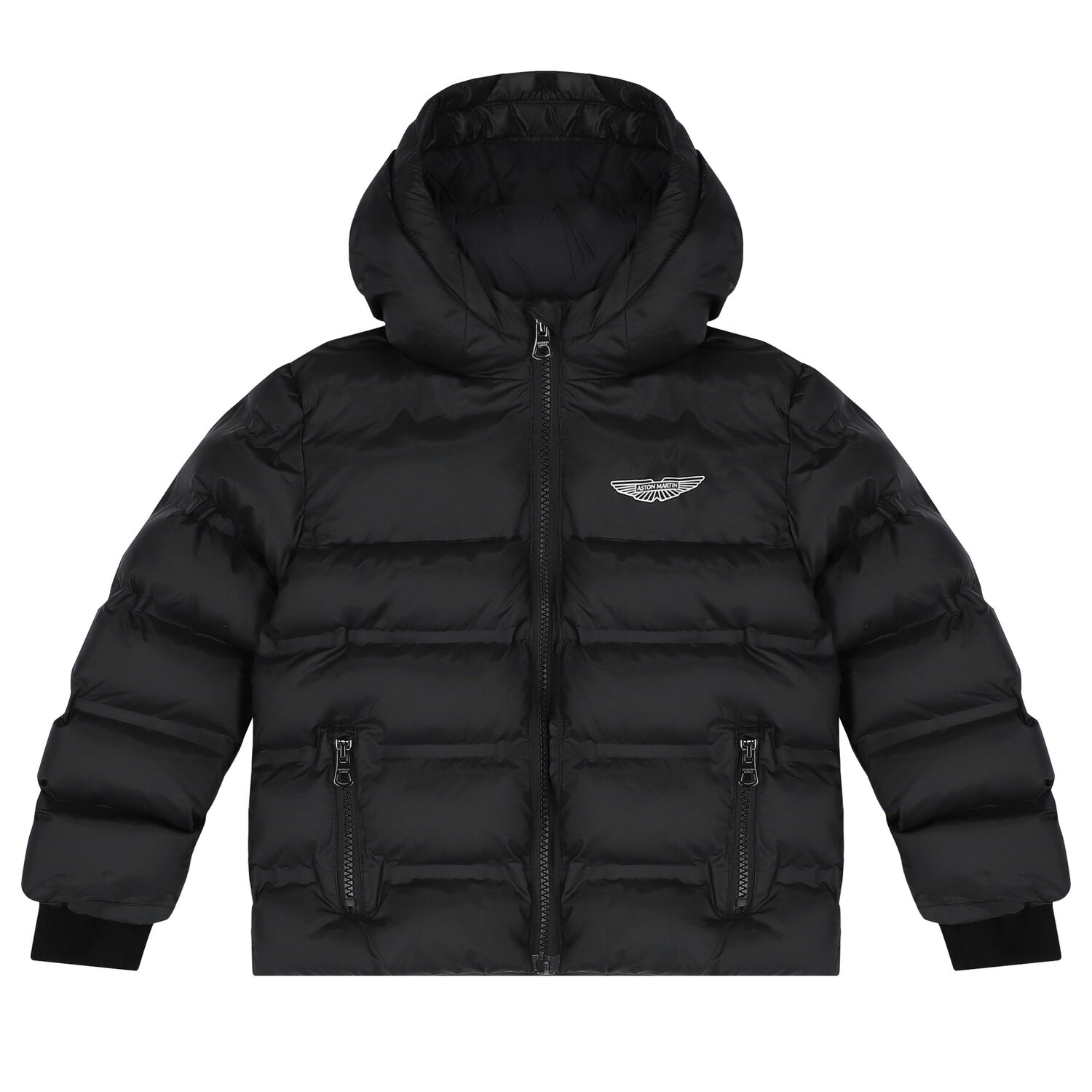 Boys Black Aston Martin Logo Puffer Jacket, 1, hi-res