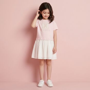 Girls Pink & White Logo Dress