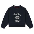 سويتشيرت بنات بالشعار باللون الكحلي, 1, hi-res