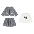 Younger Girls Navy Blue Tweed Knit Skirt Set, 2, hi-res