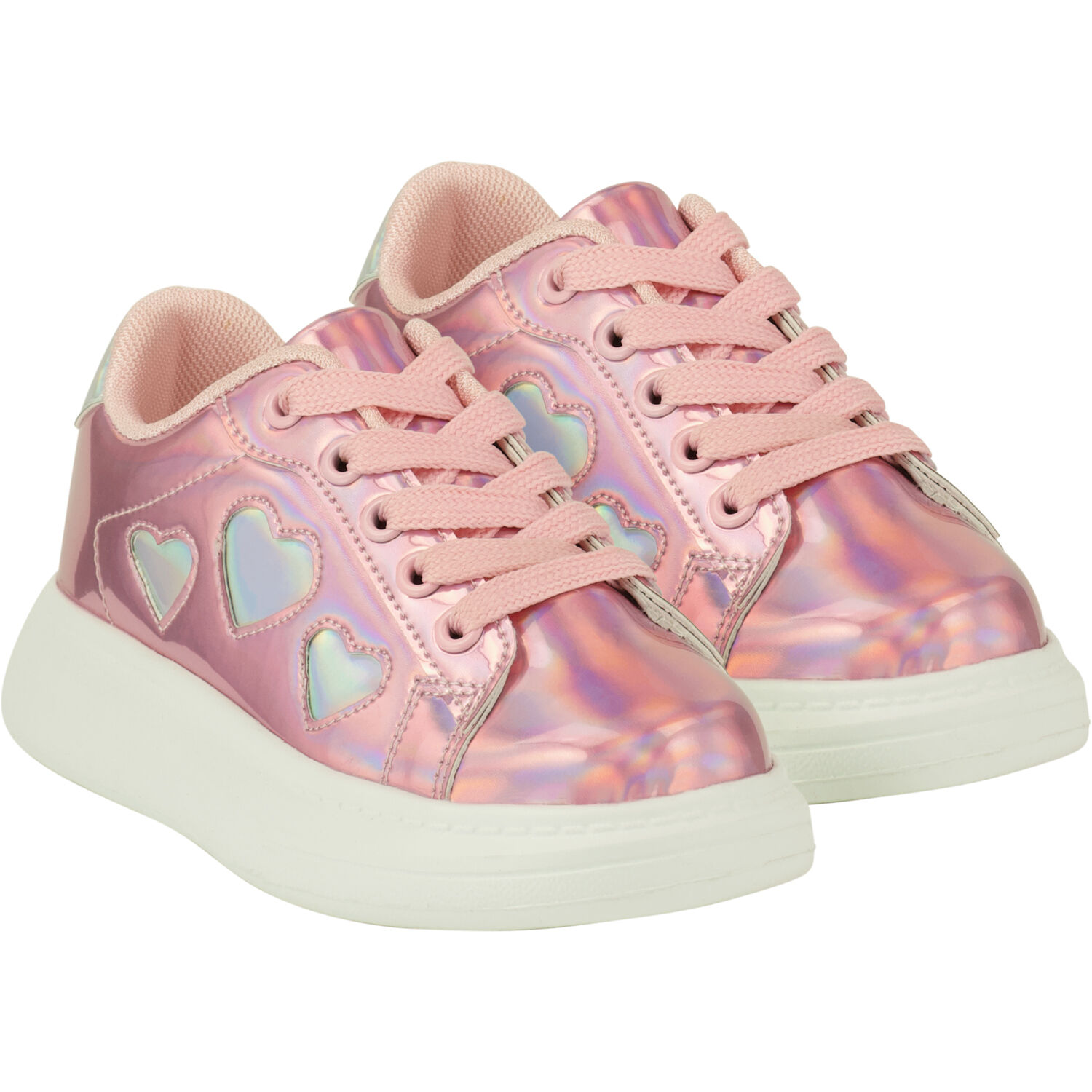 Girls Pink Hearts Trainers, 1, hi-res