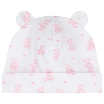 Baby Girls White & Pink Teddy Bear Time Hat