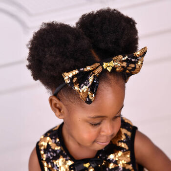 Girls Black & Gold Leopard Bow Headband
