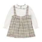 Younger Girls Beige & White Pinafore Dress, 1, hi-res