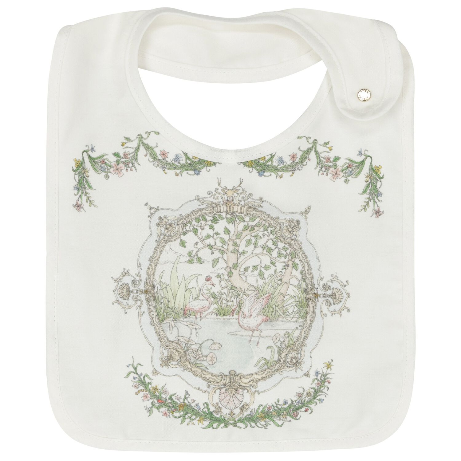 White Tapestry Baby Bib, 1, hi-res