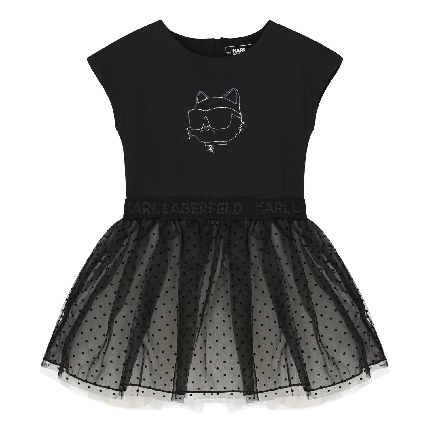 Younger Girls Black Ikonik Choupette Tulle Dress, 1, hi-res