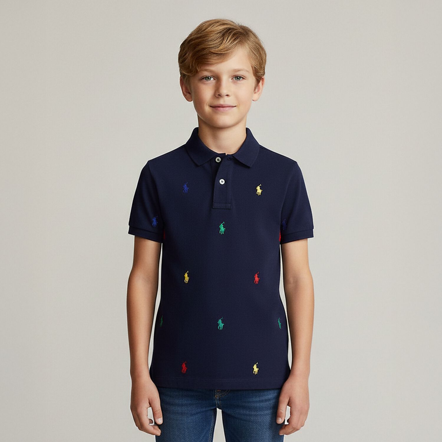 Boys Navy Blue Logo Polo Shirt, 1, hi-res image number null