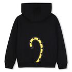 Boys Black Tiger Logo Hooded Zip Up Top, 1, hi-res