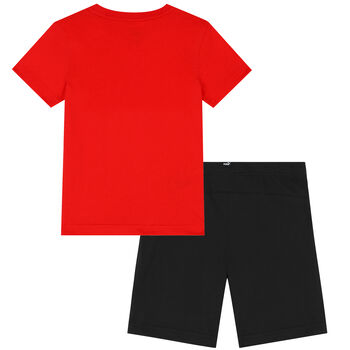 Boys Red & Black Logo Shorts Set