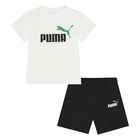 Younger Boys White & Black Logo Shorts Set, 5, hi-res