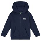 Navy Blue Logo Hooded Zip Up Top, 1, hi-res
