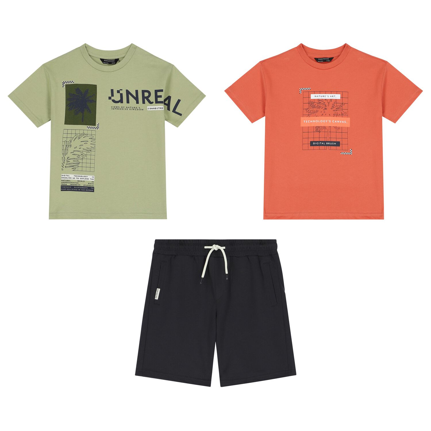Boys Green, Orange & Black Shorts Set, 1, hi-res image number null