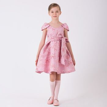 Girls Pink Castle Jacquard Dress