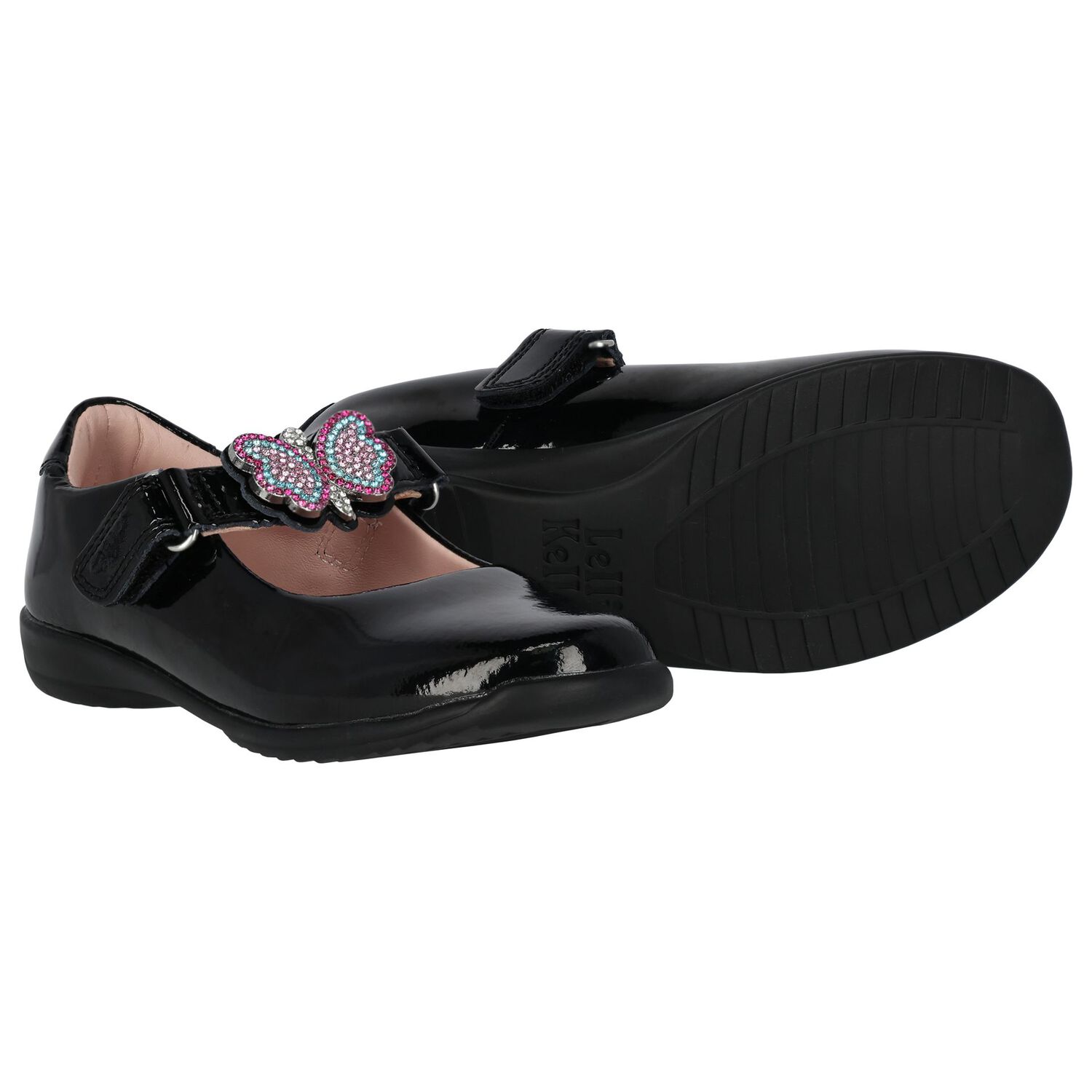 Girls Black Patent Butterfly Shoes, 1, hi-res image number null