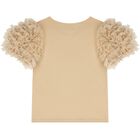Girls Beige Tulle Sleeve T-Shirt, 2, hi-res