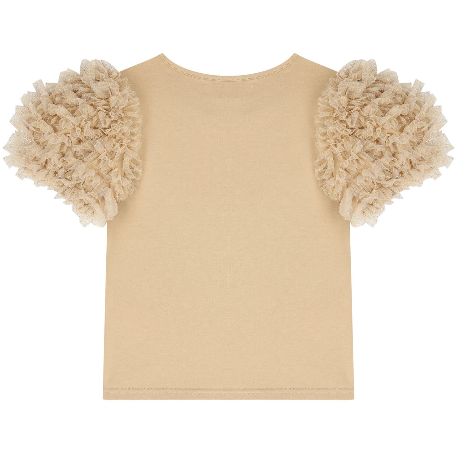 Girls Beige Tulle Sleeve T-Shirt, 2, hi-res image number null