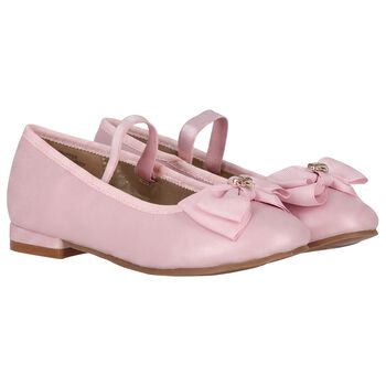Girls Pink Bow Leather Shoes