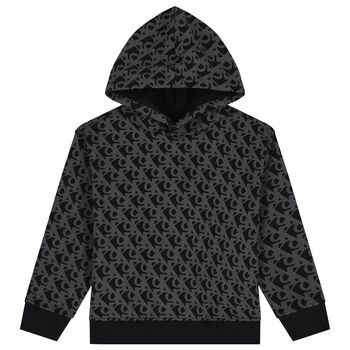 Boys Black & Grey Logo Hooded Top