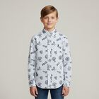 Boys Blue & White Striped Logo Shirt, 1, hi-res