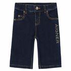 Boys Blue Denim Logo Shorts, 1, hi-res