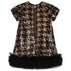 Girls Black & Gold Embellished Houndstooth Tulle Dress, 1, hi-res