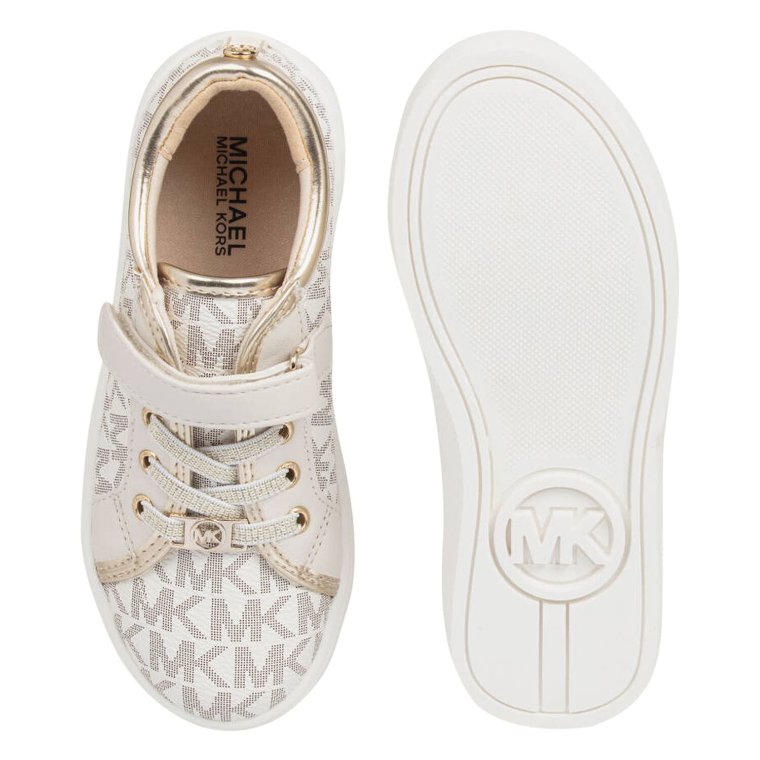 Girls Ivory & Gold Logo Trainers, 1, hi-res image number null