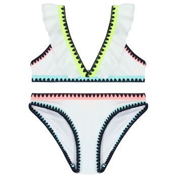 مايوة بكينى بنات مطرز باللون الأبيض