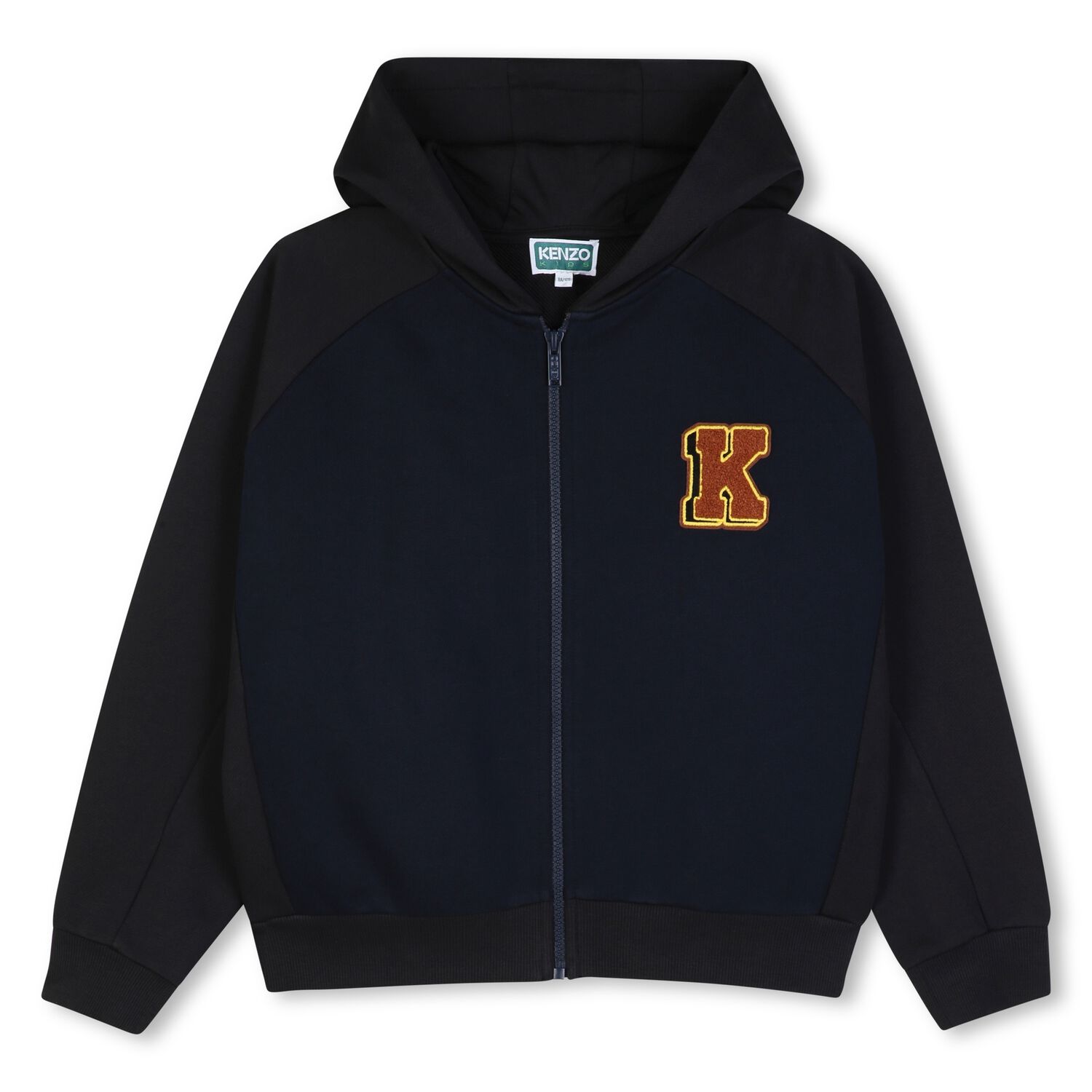 Boys Navy Blue & Black Tiger Logo Hooded Zip Up Top, 1, hi-res