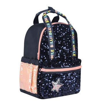 Girls Navy Blue Sequin Logo Backpack
