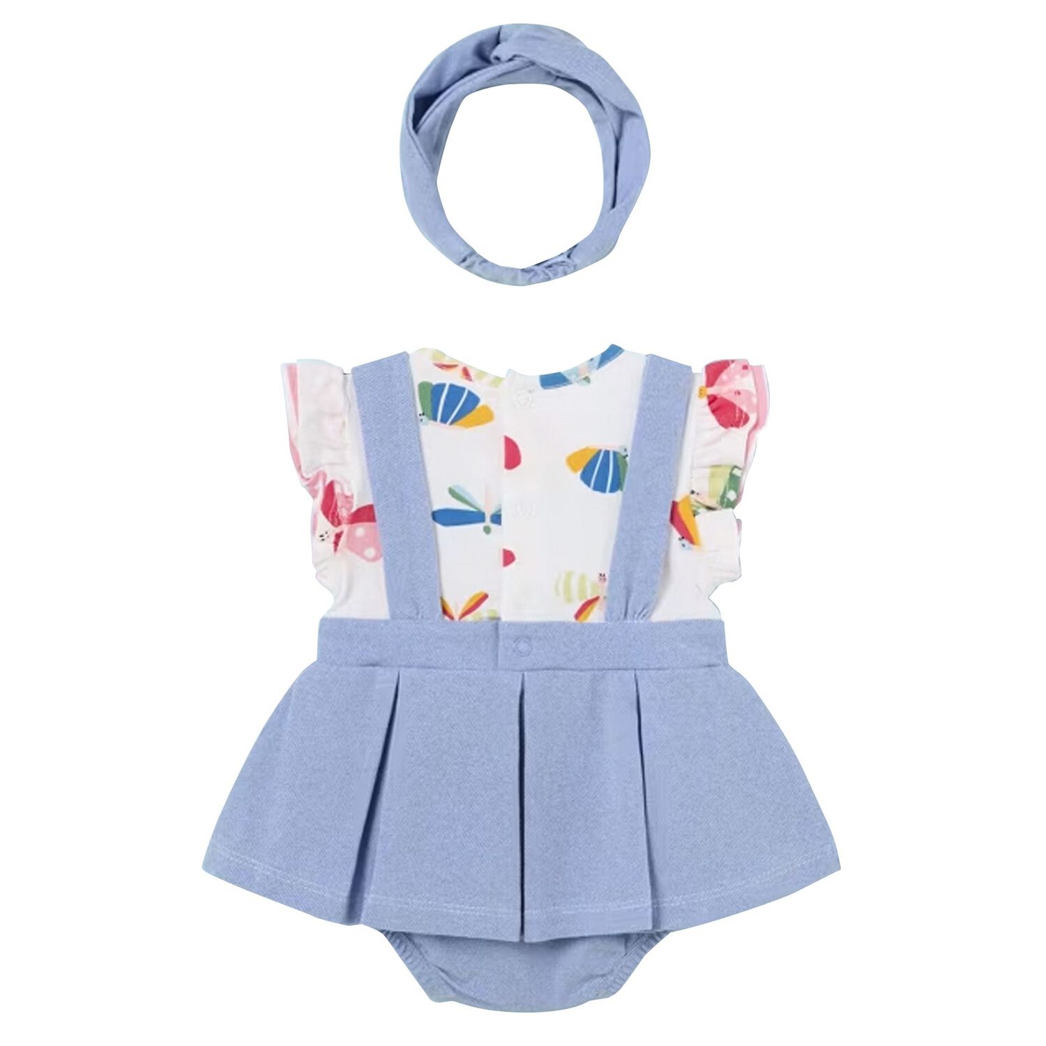 Baby Girls White & Blue Dungaree Set, 1, hi-res