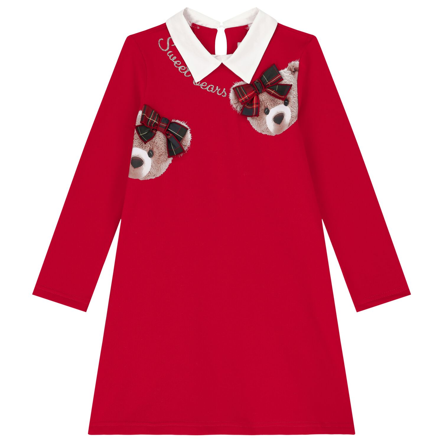 Girls Red Teddy Bear Dress, 1, hi-res