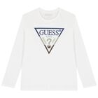 Boys White Logo Long Sleeve Top, 1, hi-res